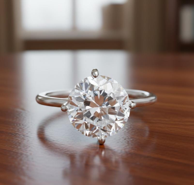 Round Moissanite Ring, 925 Sterling Silver, Prong Setting