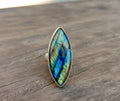 Madagascar Labradorite Ring, Marquise 925 Sterling Silver, Large Gemstone