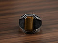 Tiger Eye Sterling Silver Ottoman Signet Ring, Mens Vintage Style