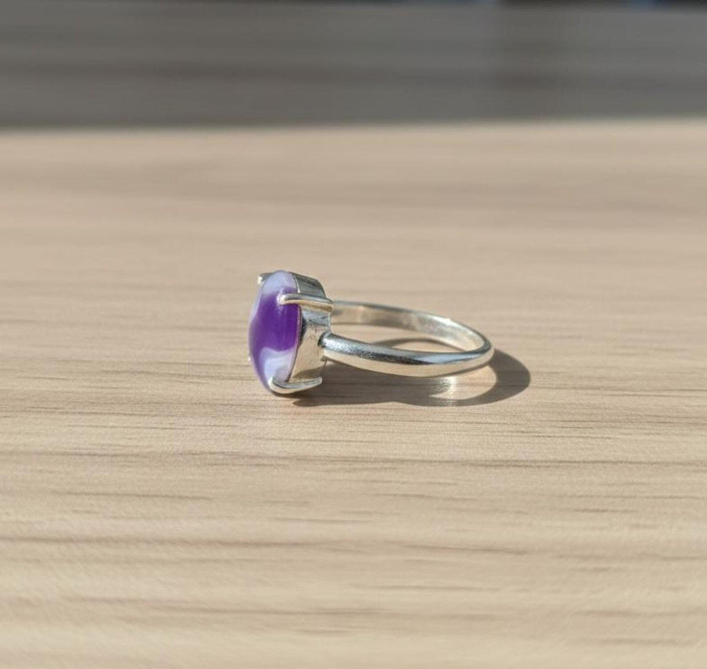 Purple Slice Agate Ring, Oval Cabochon, Sterling Silver (13x15mm)