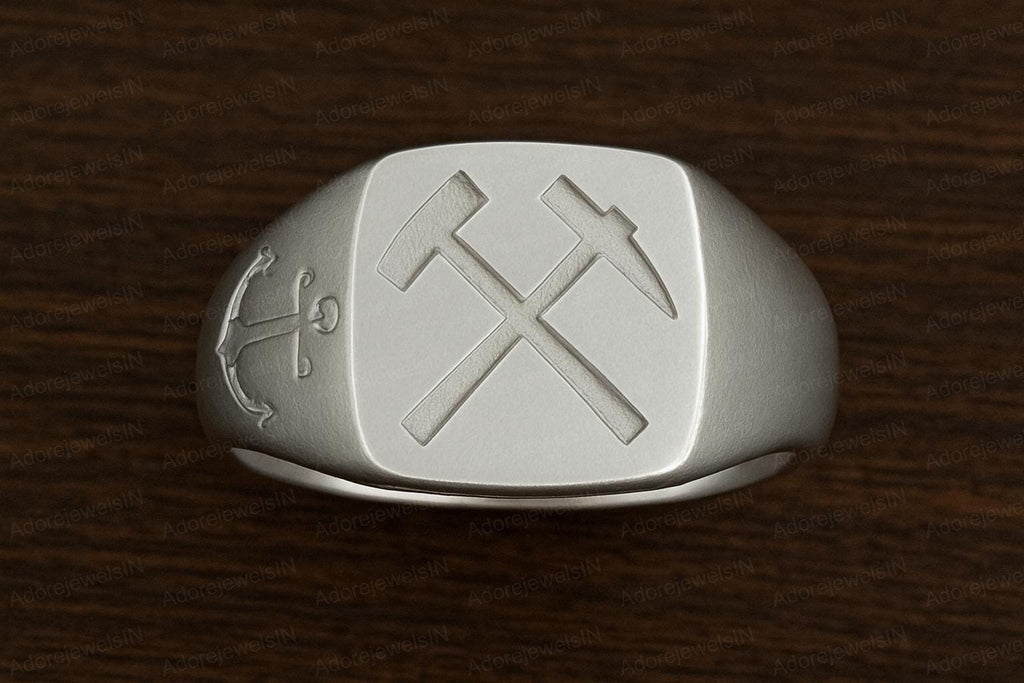 Sterling Silver Hammer Pickaxe Ring, Anchor Nautical Band, Worker Jewelry