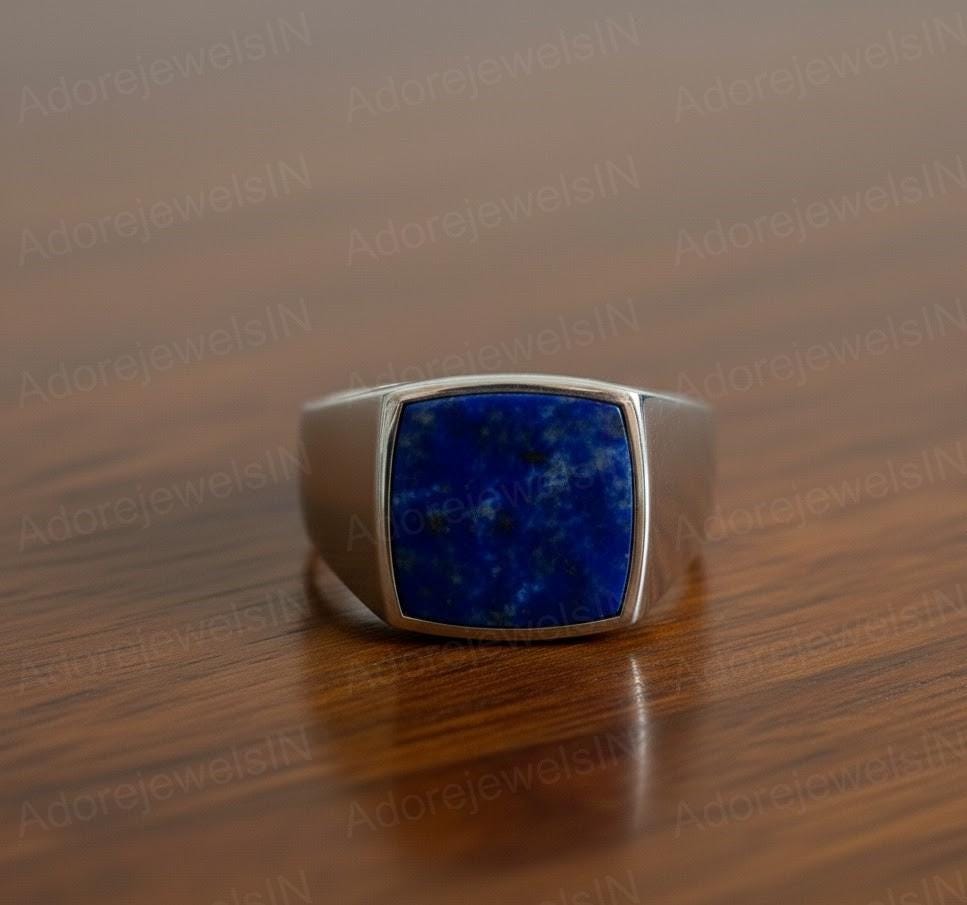 Lapis Lazuli Sterling Silver Signet Ring, Square Stone
