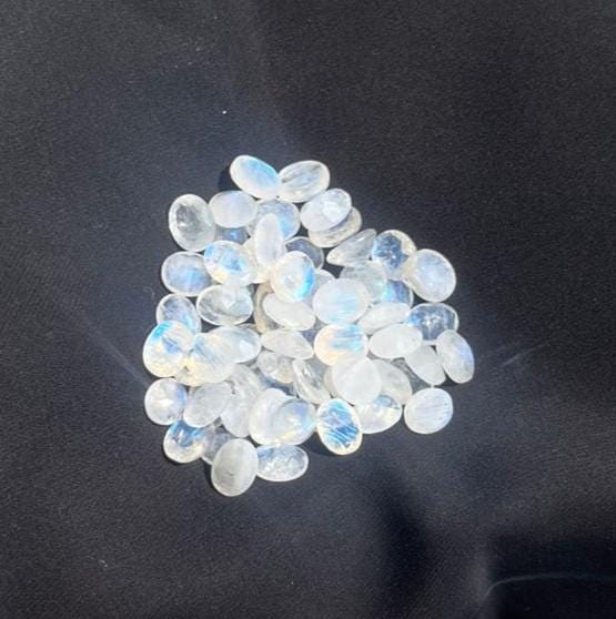 Natural Rainbow Moonstone Oval Cabochons, Blue Fire Gemstones for Jewelry Making (65 Pieces)