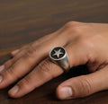 Sterling Silver Star Signet Ring, Black Rhodium Band