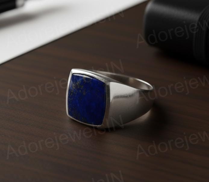 Mens Lapis Lazuli Signet Ring, Sterling Silver Greek Design