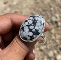 Handmade Snowflake Obsidian Ring, Sterling Silver Bezel Setting, Cushion Gemstone Jewelry