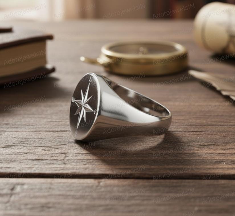 Handmade Sterling Silver Compass Ring, Polaris Star