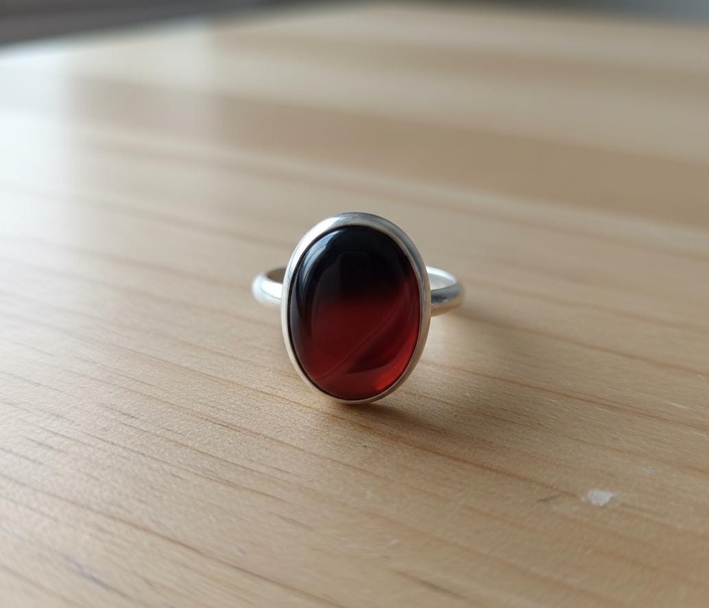 Natural Blood Agate Gemstone Ring, 22x16mm Oval Cabochon Blood Stone Ring, Bezel Setting, Wife Best Ring, Valentine Promise Ring Large Stone