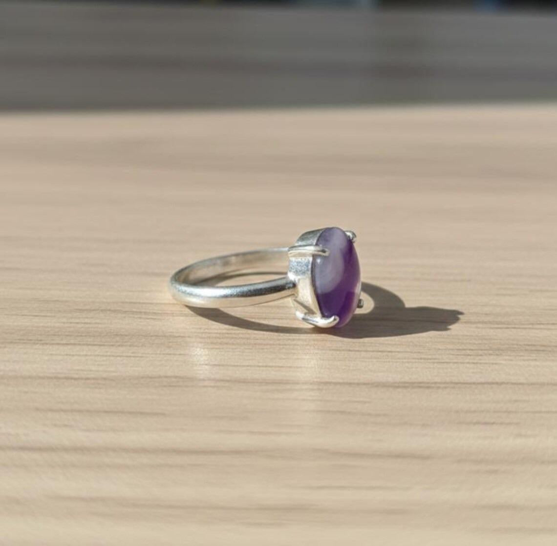 Purple Slice Agate Ring, Oval Cabochon, Sterling Silver (13x15mm)