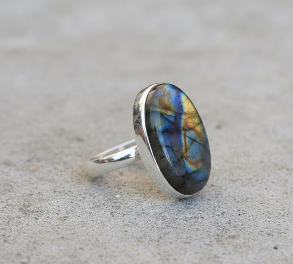 Solid 925 Sterling Silver Ring, Madagascar Labradorite Marquise Ring, 30x21x5mm Gemstone Ring, Large Gemstone Women Ring, Kitty Party Ring