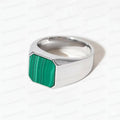 Sterling Silver Malachite Ring, Cushion Cut Gemstone (14x14mm)