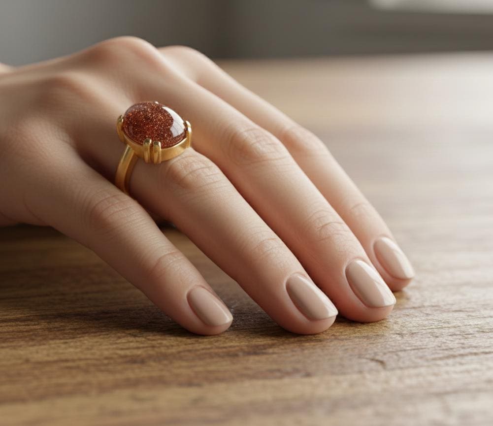 925 sterling silver Gold Sunstone Ring, Oval Double Prong Setting, Orange Gemstone Jewelry