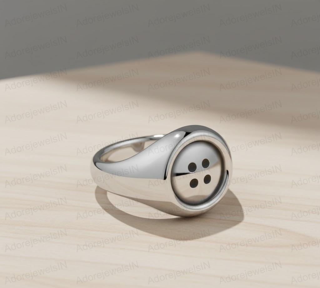 Sterling Silver Button Ring, Black Rhodium Band