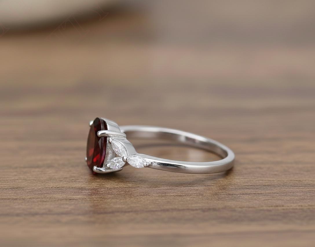 Oval Garnet Ring, Solid 925 Sterling Silver, Valentine's Gift