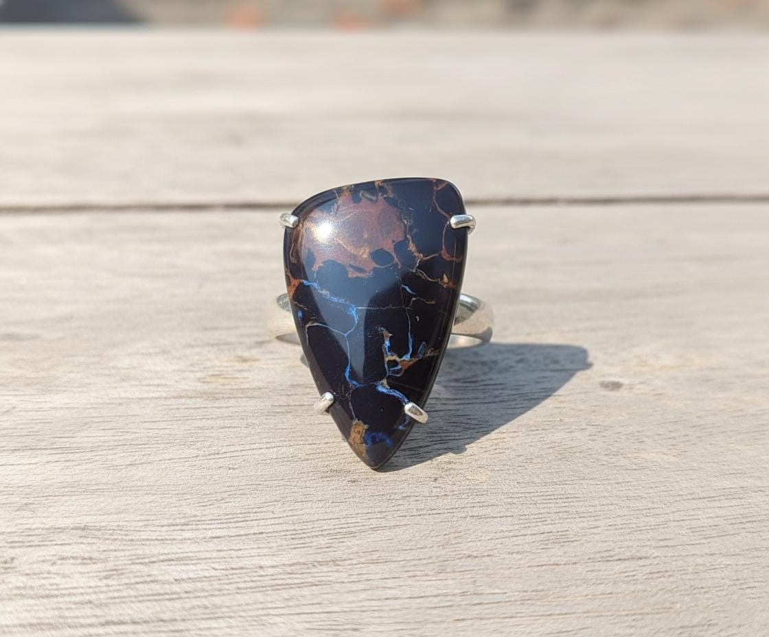 Natural Pietersite Sterling Silver Ring, Women's Gemstone Cocktail Ring