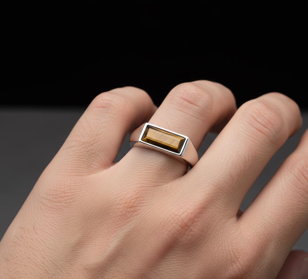 Sterling Silver Signet Ring, Natural Tiger Eye, Stackable Band