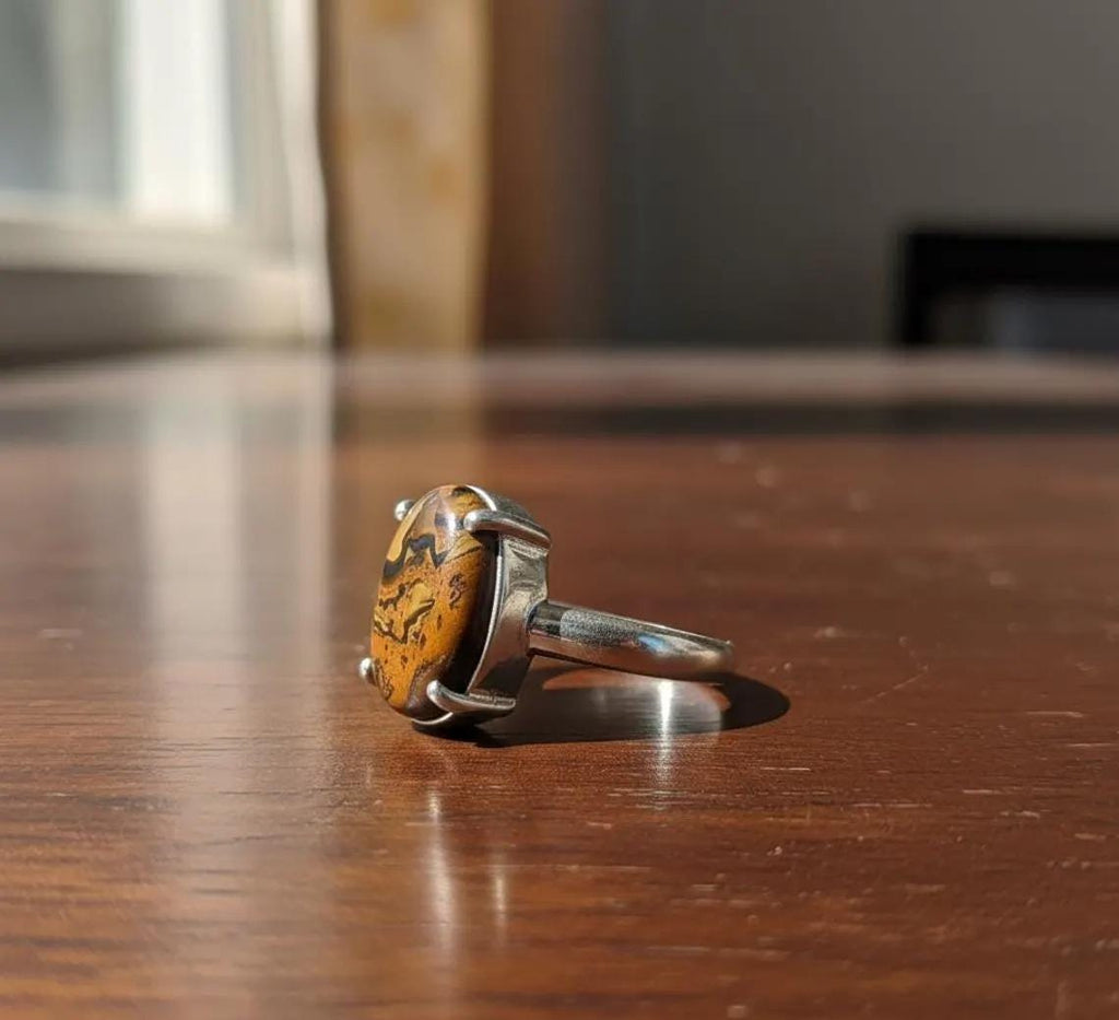 Sterling Silver Signet Ring, Natural Yellow Tiger Eye (12x16mm), Mens Heavy Ring