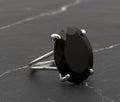 Sterling Silver Black Onyx Ring, Oval Faceted, Prong Setting