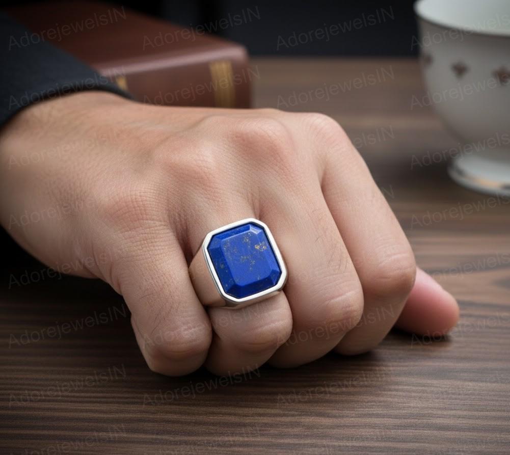 Lapis Lazuli Sterling Silver Signet Ring, Octagon Cut
