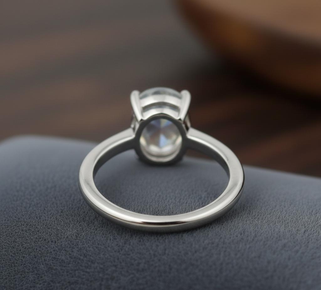 Oval Rainbow Moonstone Sterling Silver Ring, Prong Setting