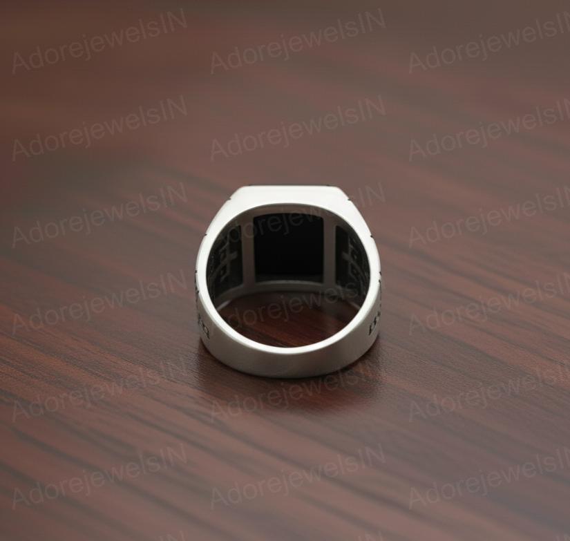 Mens Black Onyx Ring, Solid Sterling Silver, Square Stone