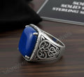 Afghani Lapis Lazuli Octagon Sterling Silver Signet Ring, Turkish Mens Ring