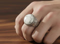 Oxidized Sterling Silver Signet Ring, Natural Howlite, Floral Band