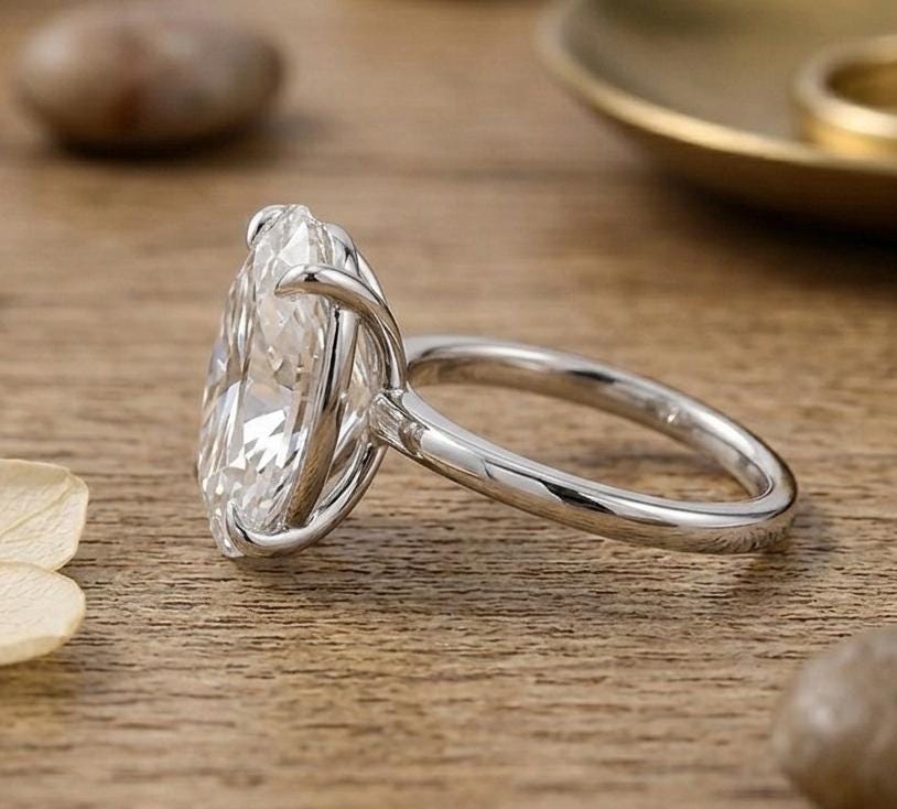 9 Carat Oval Moissanite Solitaire Ring: S925 Sterling Silver Anniversary Ring