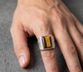 Mens Sterling Silver Brown Tiger eye Ring, Greek Design, Oval 12x16mm