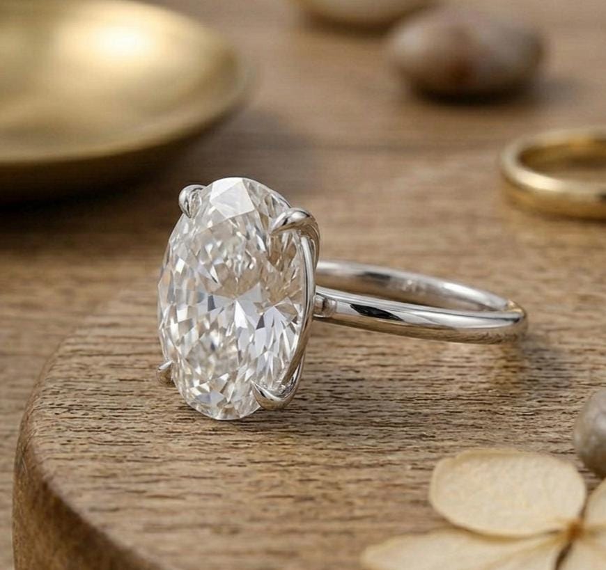9 Carat Oval Moissanite Solitaire Ring: S925 Sterling Silver Anniversary Ring