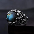 Floral Sterling Silver Labradorite Signet Ring, Mens Heavy Ring (12mm)