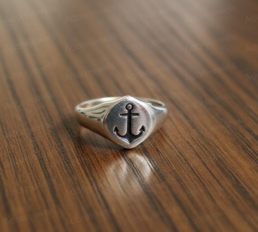 Sterling Silver Anchor Signet Ring, Nautical Sailor Jewelry