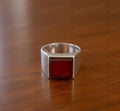 Natural Carnelian Sterling Silver Signet Ring, Square Stone Mens Ring, Christmas Gift