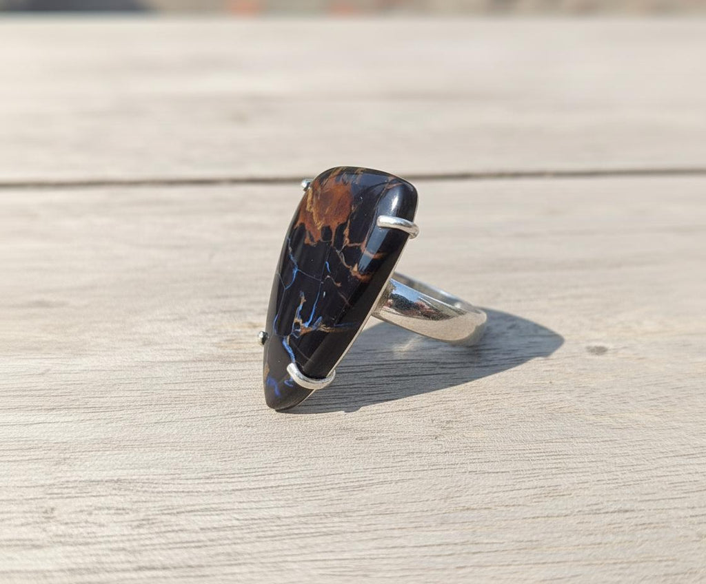Natural Pietersite Sterling Silver Ring, Women's Gemstone Cocktail Ring