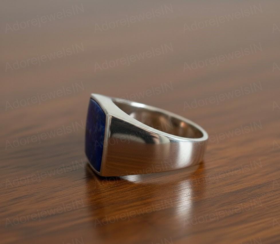 Lapis Lazuli Sterling Silver Signet Ring, Square Stone