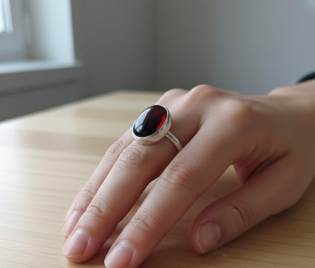 Natural Blood Agate Gemstone Ring, 22x16mm Oval Cabochon Blood Stone Ring, Bezel Setting, Wife Best Ring, Valentine Promise Ring Large Stone