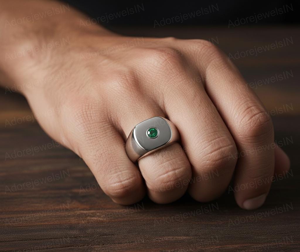 Emerald Sterling Silver Ring, Round Brilliant Cut, 6mm Stone