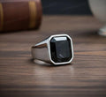 Black Onyx Sterling Silver Signet Ring, Octagon Cut
