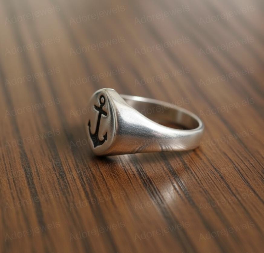 Sterling Silver Anchor Signet Ring, Nautical Sailor Jewelry