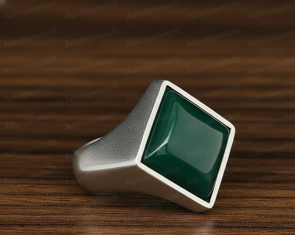 Sterling Silver Green Onyx Ring, Ottoman Mens Ring