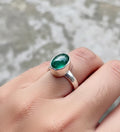 925 Sterling Silver Colombia Emerald Ring, Oval Cabochon Gemstone