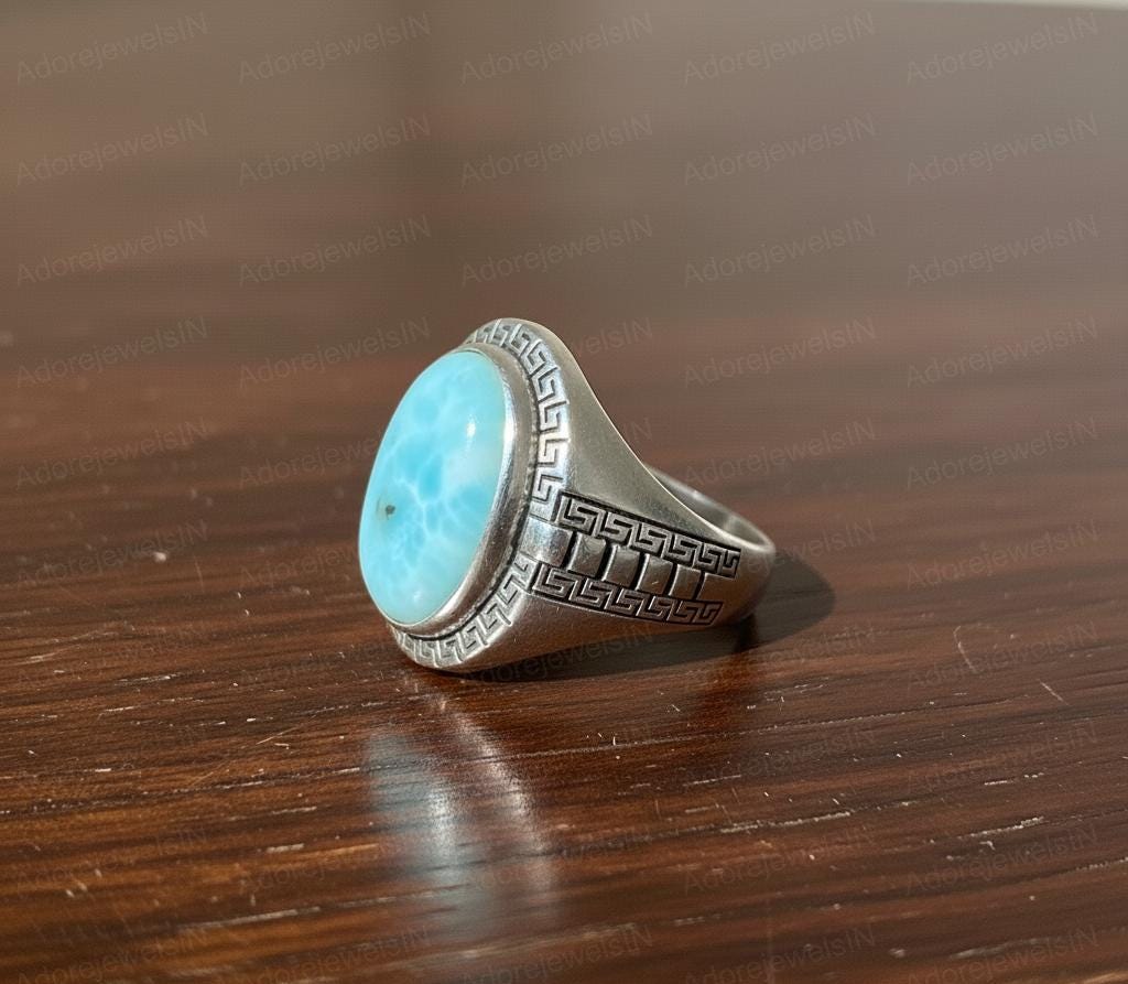 Vintage Texture Sterling Silver Larimar Ring (12x16mm)