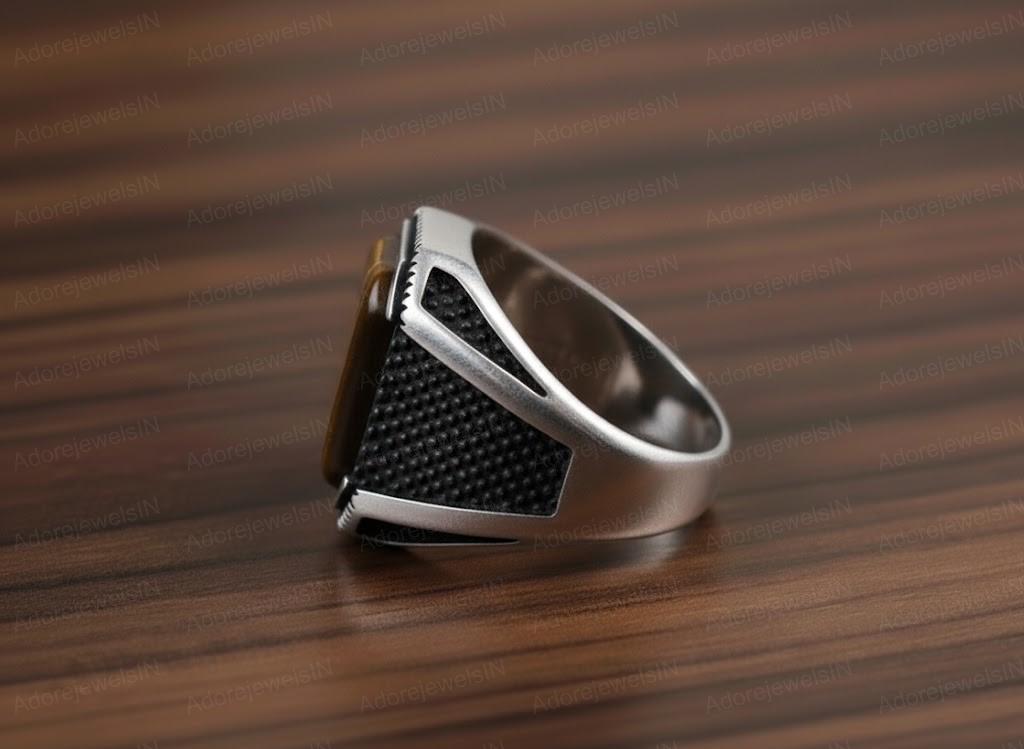 Tiger Eye Sterling Silver Ottoman Signet Ring, Mens Vintage Style