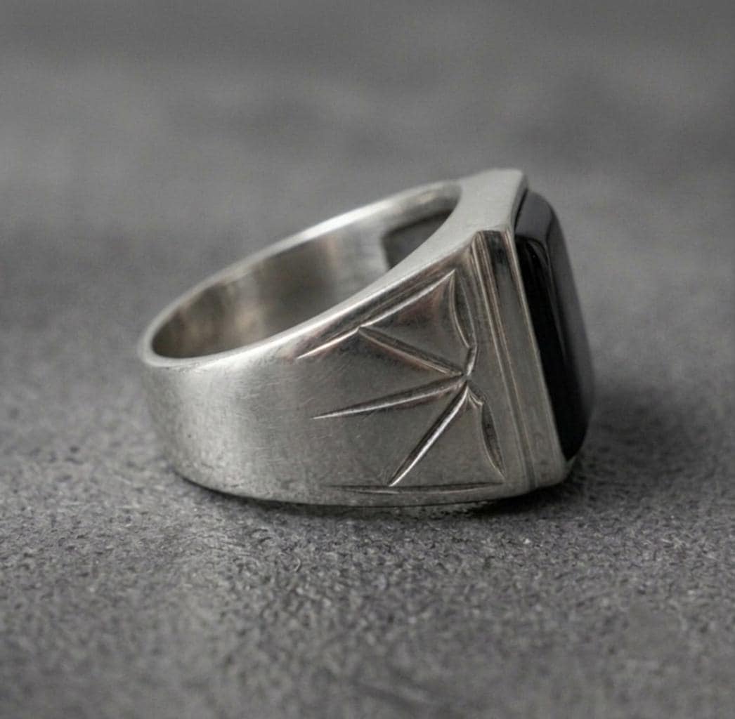 Handmade Black Onyx Men's Ring - Greek Sterling Silver Signet Ring for Men - Gift for Him - Rectangular Statement Ring