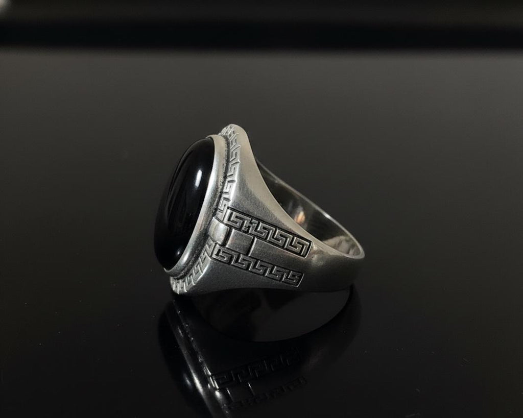 Vintage Black Onyx Sterling Silver Ring, Unique Husband Gift