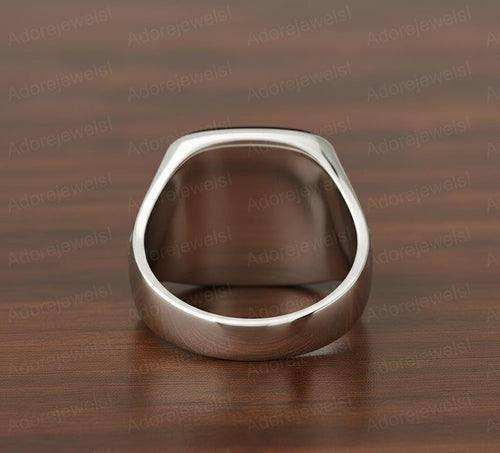 Black Onyx Cushion Signet Ring, Floral Sterling Silver