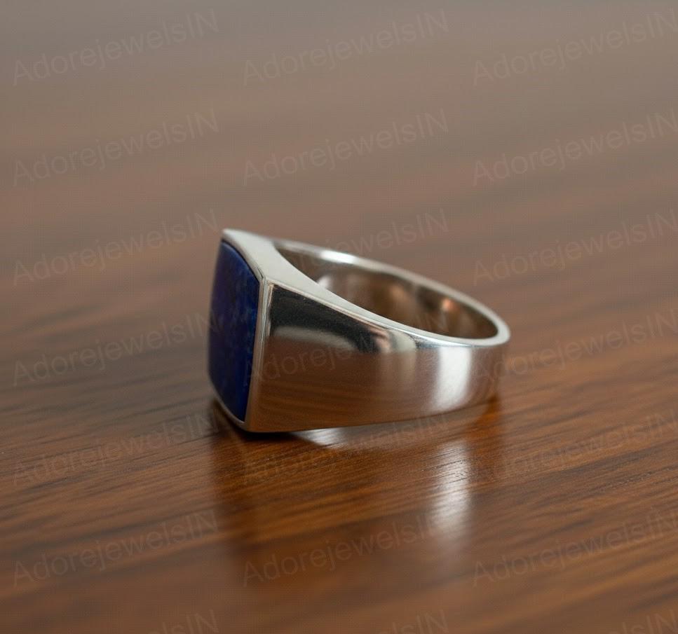 Lapis Lazuli Sterling Silver Signet Ring, Square Stone