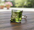 Sterling Silver Peridot Ring, Square Faceted Gemstone, Anniversary Gift