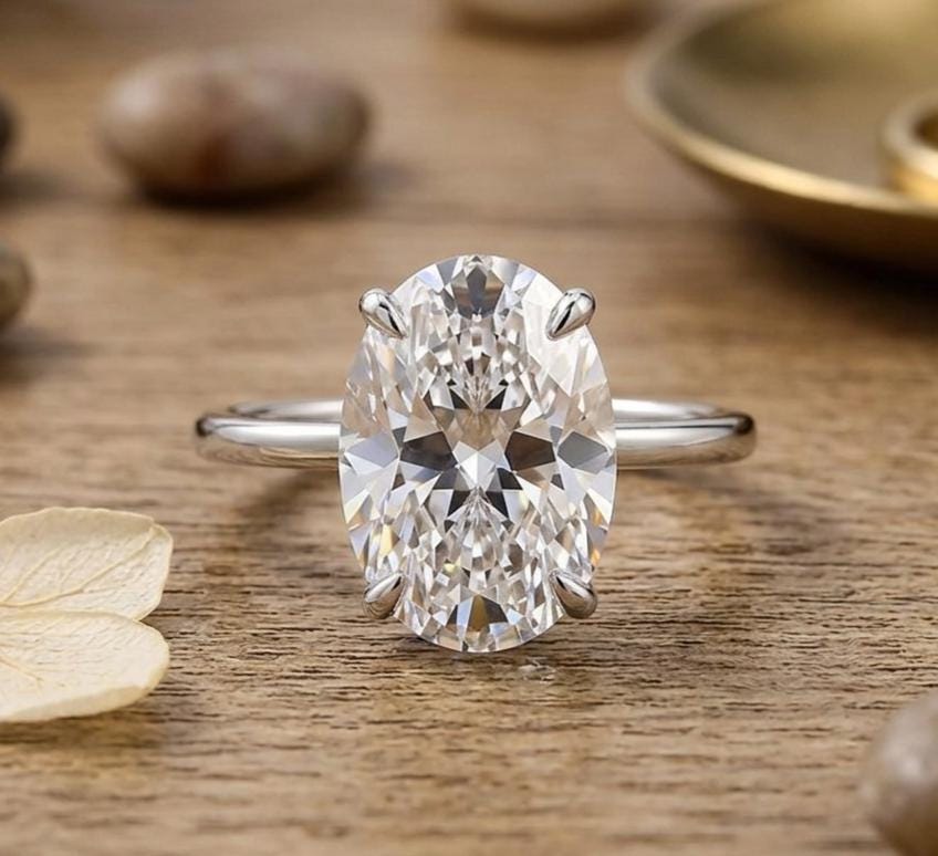 9 Carat Oval Moissanite Solitaire Ring: S925 Sterling Silver Anniversary Ring