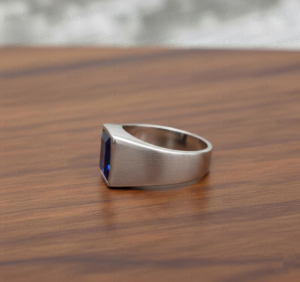 Sterling Silver Signet Ring, Blue Sapphire Hydro, Mens Ottoman Style